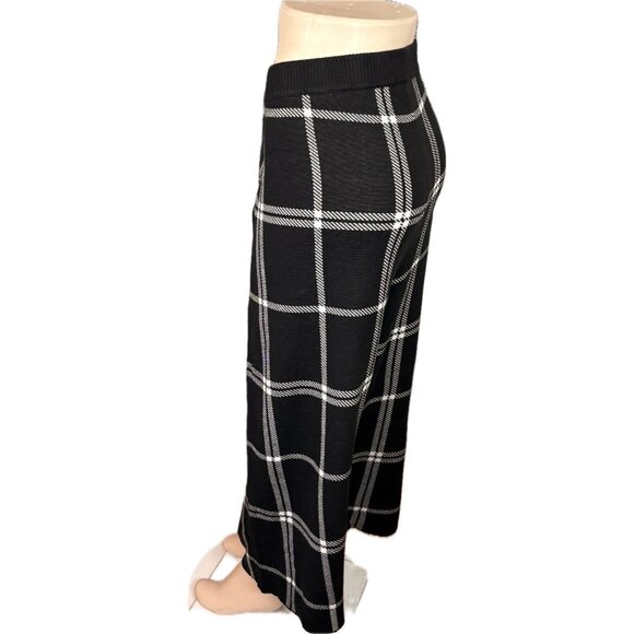 Eloquii +3X Black White Plaid Stretch Ribbed Waist Crop Wide Leg Sweater Pants - Picture 5 of 6